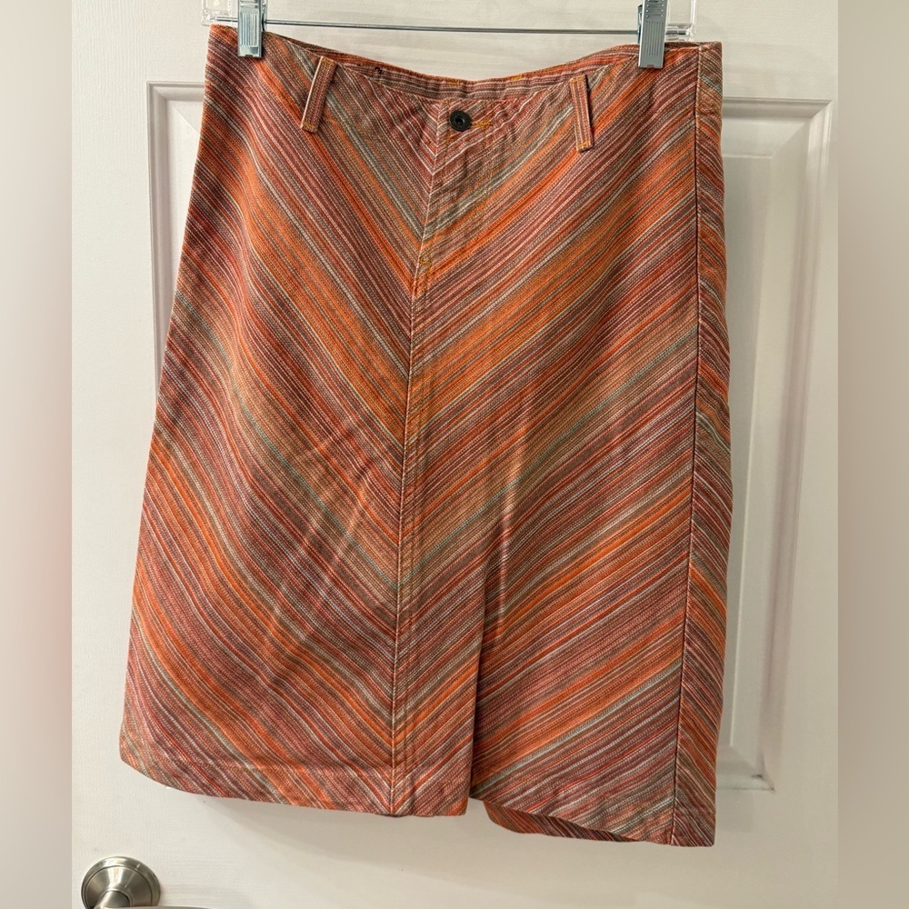Lucky Brand Orange Multicolor Diagonal Stripe A-Line Skirt